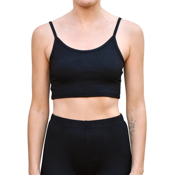 Bell bottom pants and crop cami top in solid black - Picture 3 of 9
